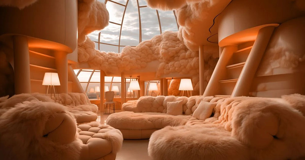 Cover An AI-generated image of an interior furnished with Peach Fuzz cloud